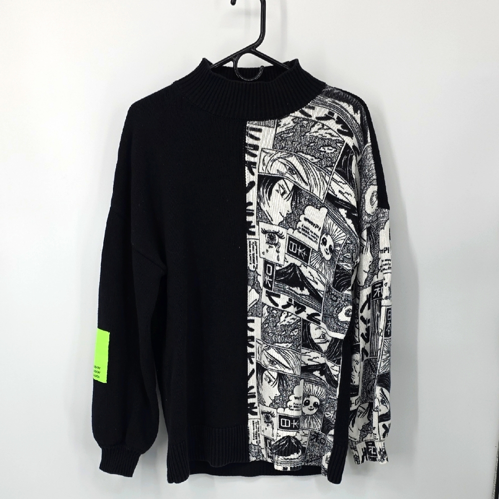 Collusion Back And White Knitted Sweater With Manga Grpahic